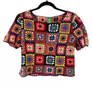 Farm Rio Grandma Crochet Square top